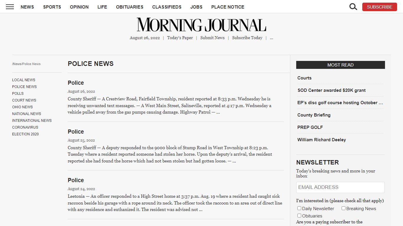 Police News | News, Sports, Jobs - Morning Journal